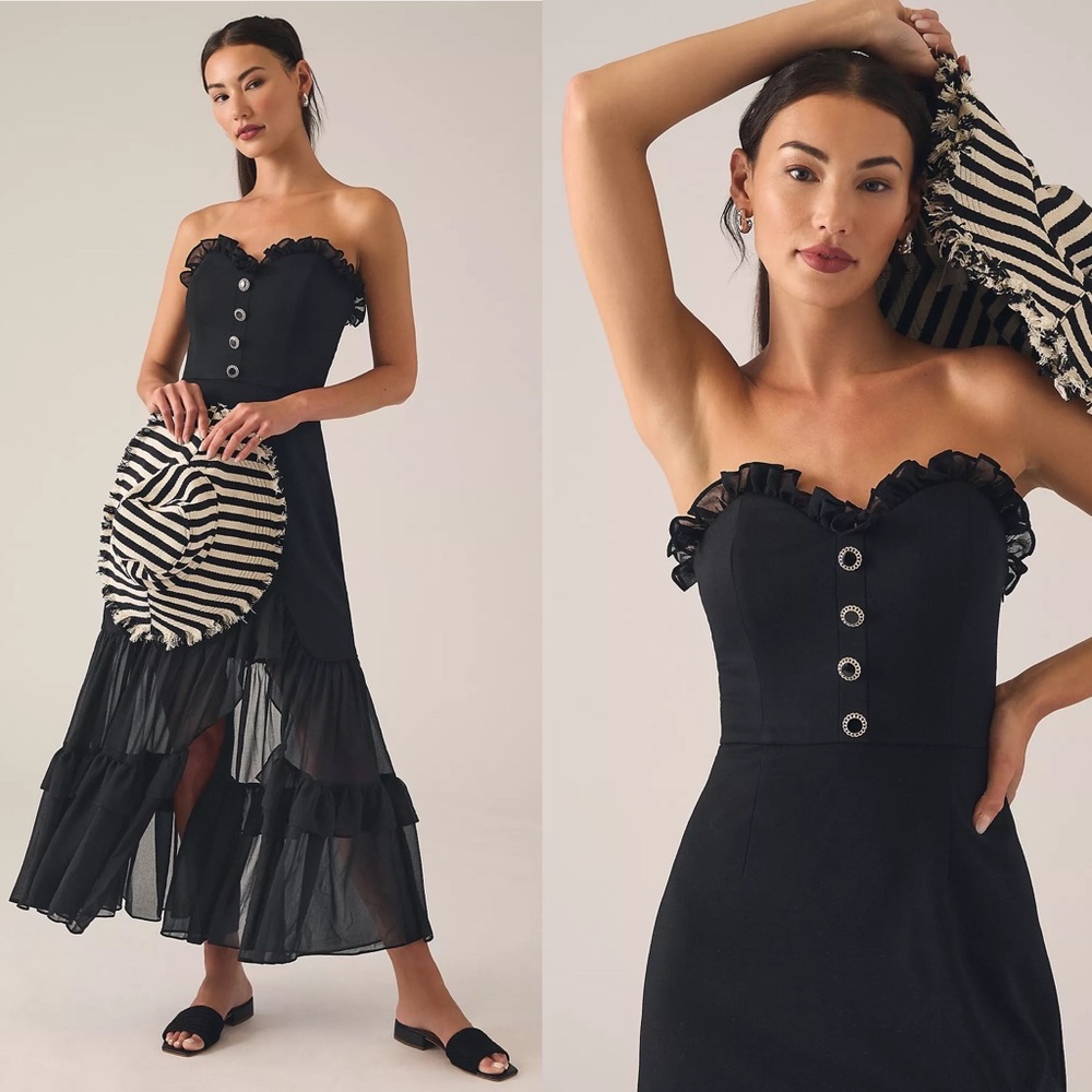 Anthropologie Hutch Strapless Tiered Ruffle Side-Slit Dress